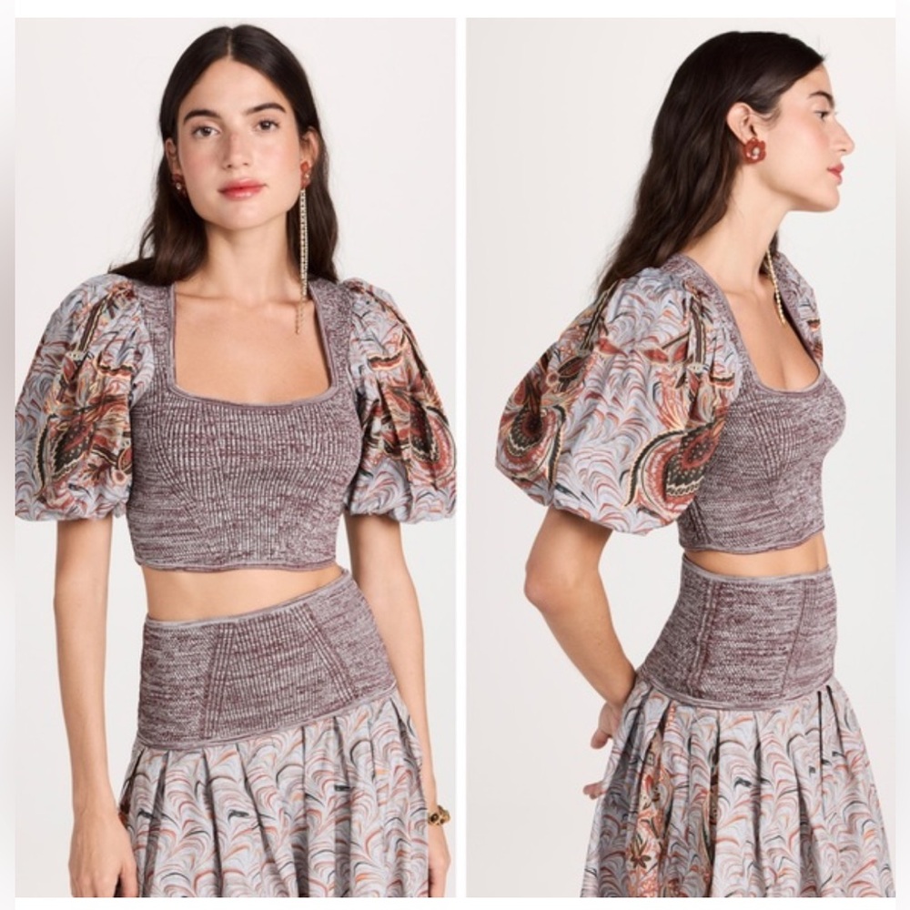Ulla Johnson Iva Puff Sleeve Knit Crop Top